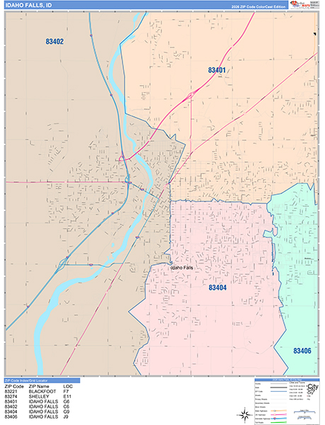 Idaho Falls City Wall Map Color Cast Style